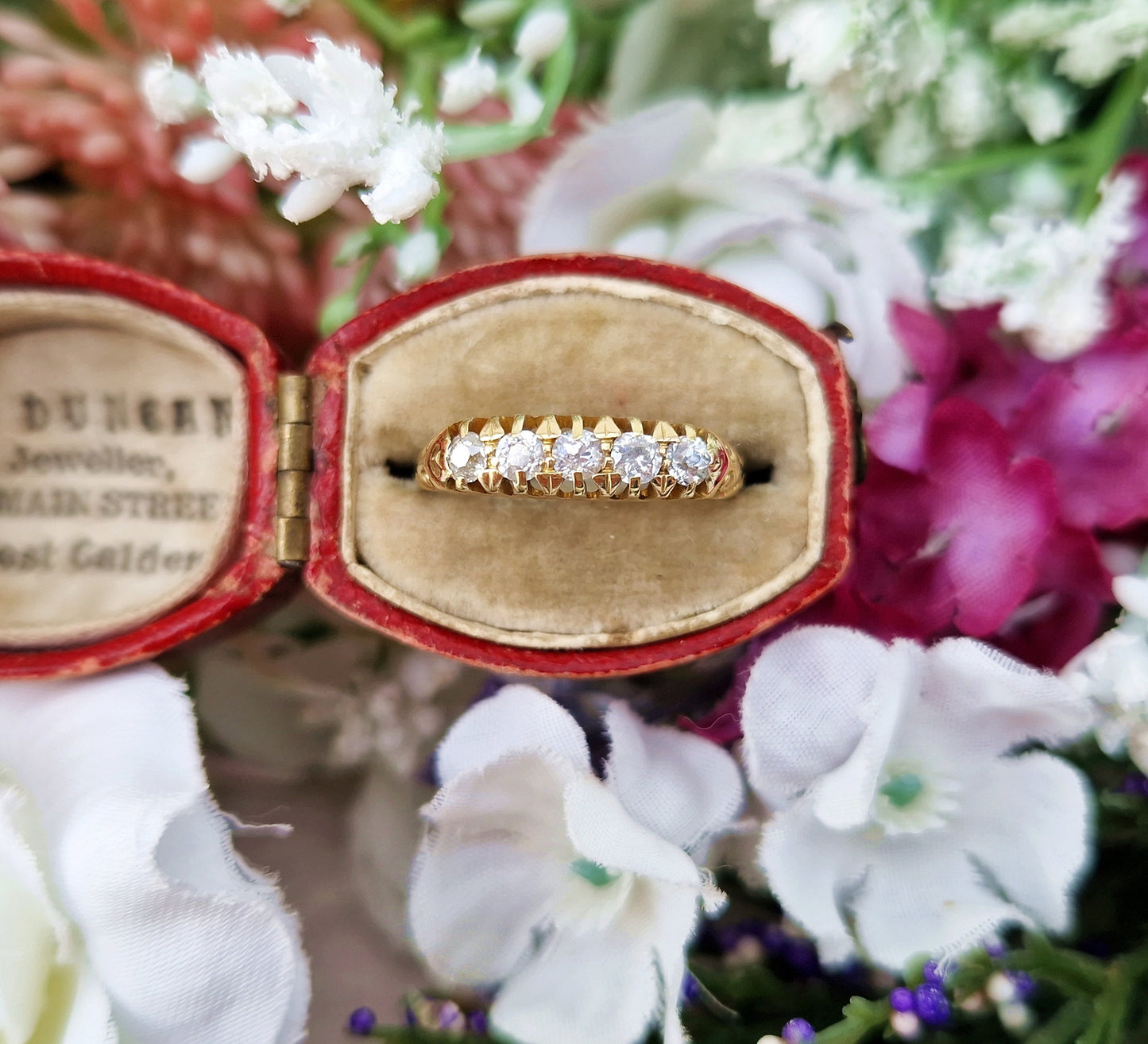 Antique Edwardian 18ct Yellow Gold Classic 5 Stone 0.50cts Old European Cut Diamond Ring / Size L 1/2 or 6.25