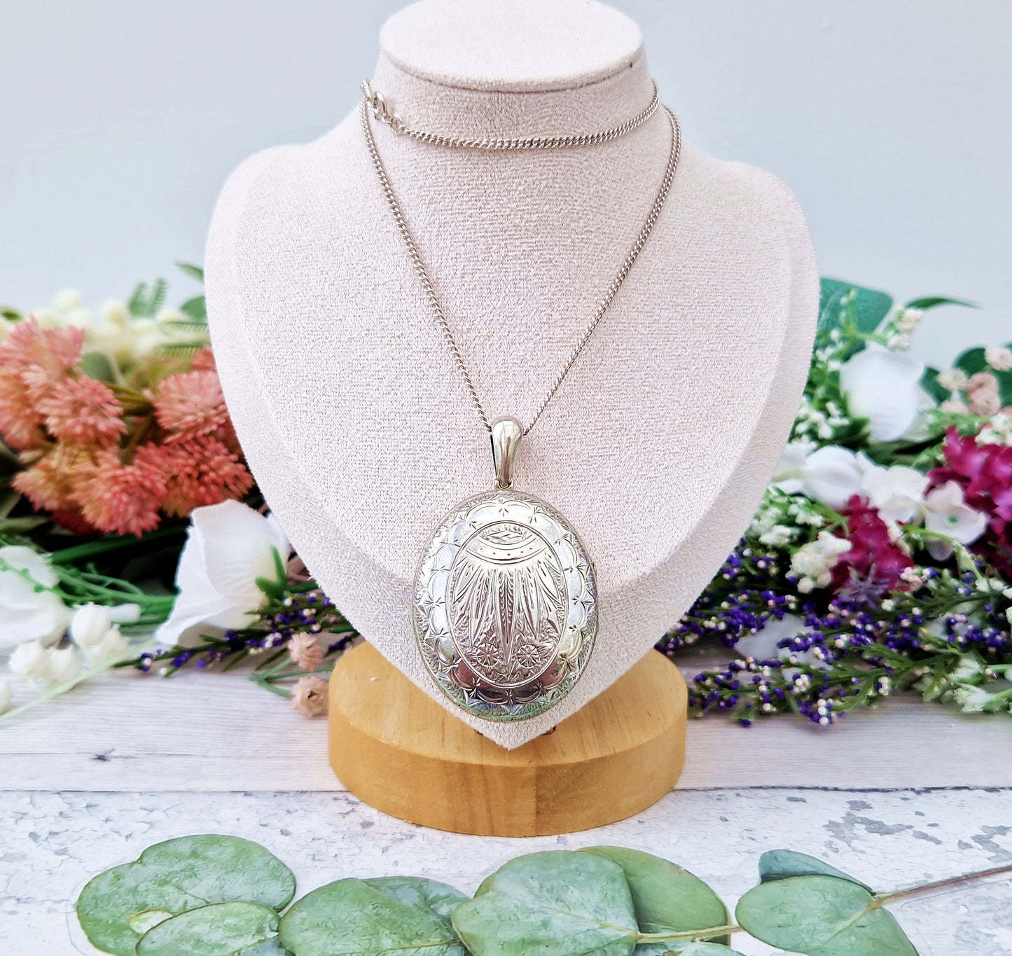 Antique Victorian Aesthetic Etruscan Style Sterling Silver Large Ornate Engraved Decorative Locket Pendant