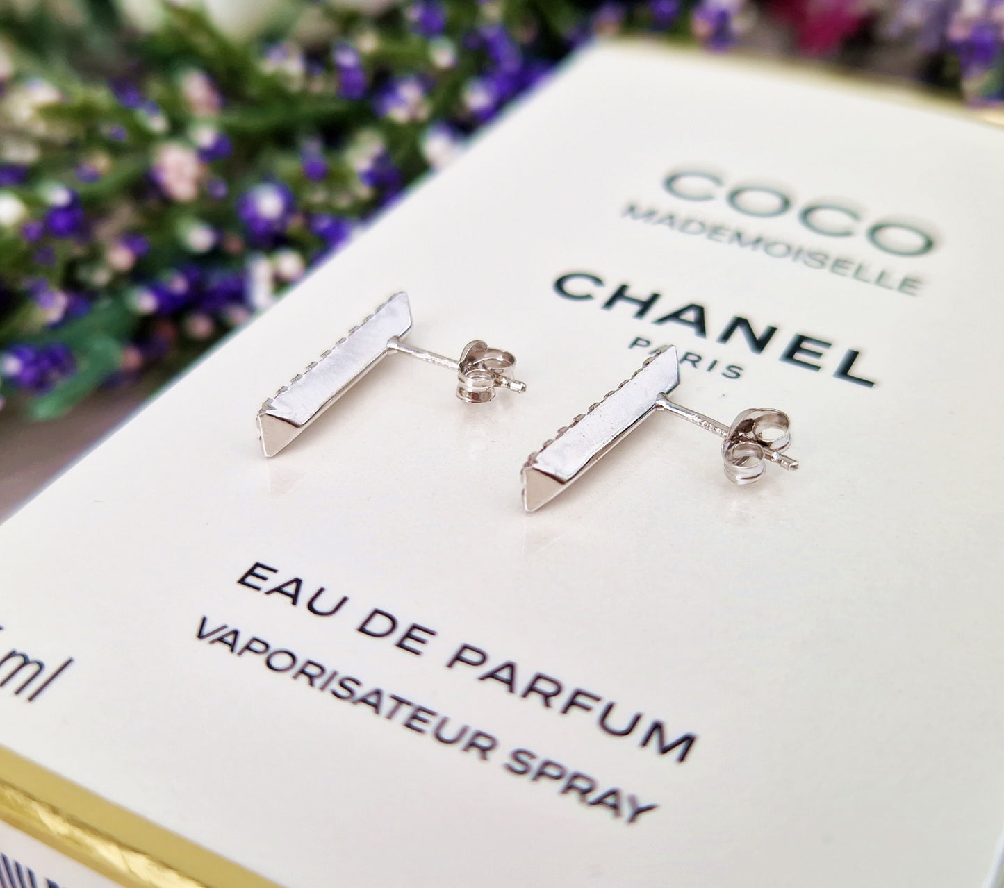 Vintage Art Deco Style 9ct White Gold Sparkly Crystal Panel Stud Earrings