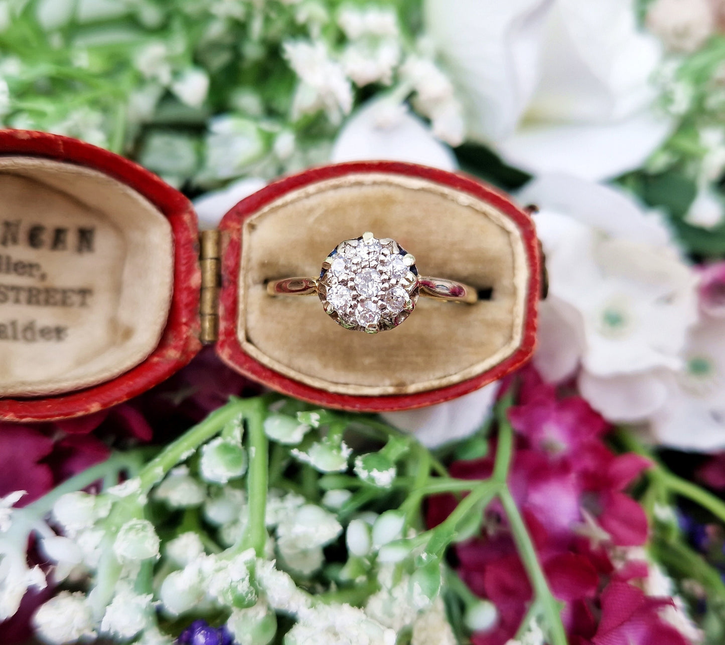 Antique Edwardian 18ct Gold and Platinum Natural Diamond Cluster Engagement Ring 0.30cts / Size P 1/2 or 8.25