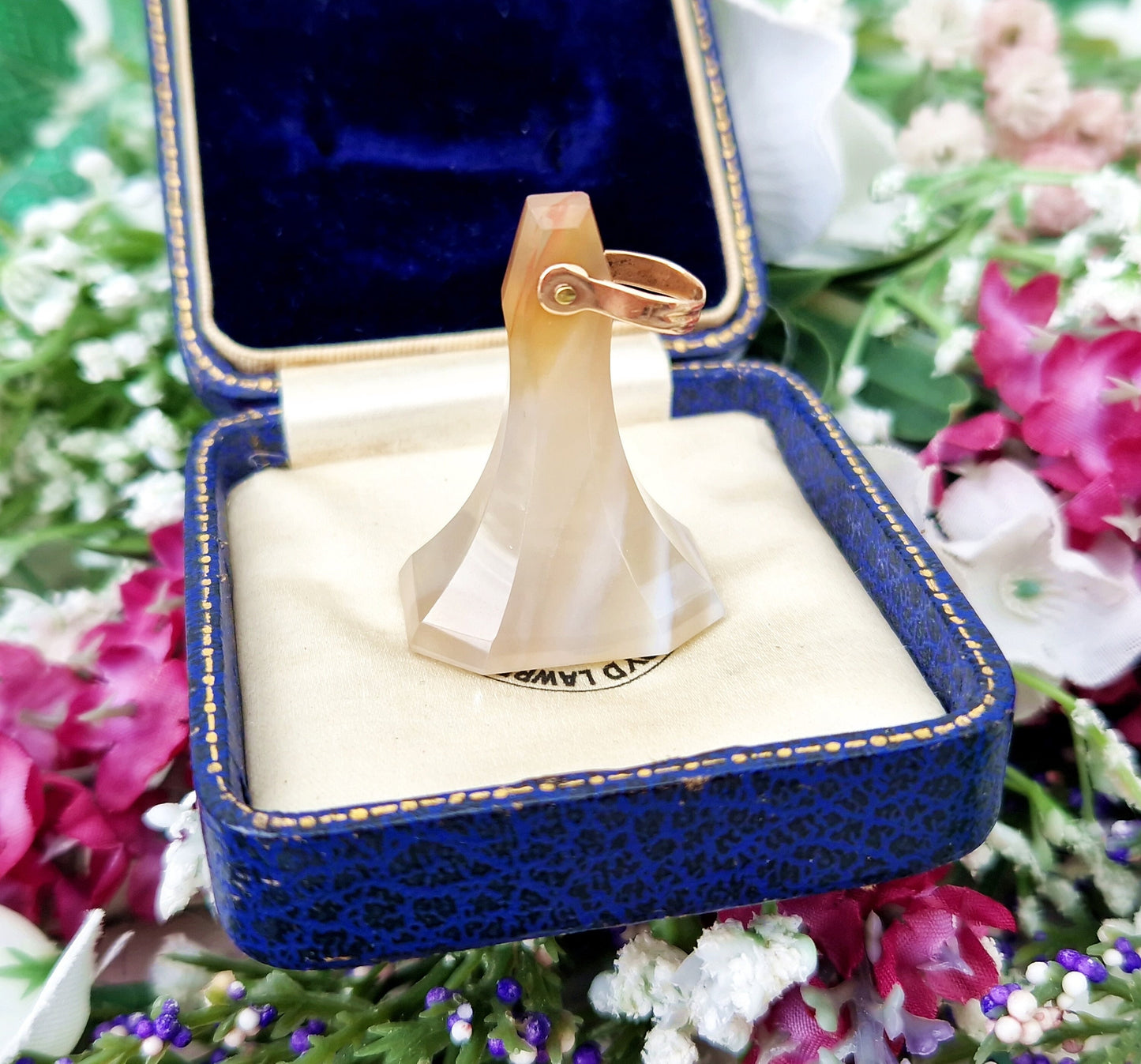 Antique Victorian Scottish 9ct Rose Gold Huge Banded Agate Statement Seal Fob Pendant