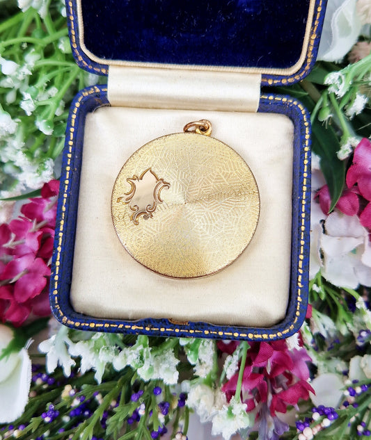 Antique Edwardian Gold Tone Large Round Shield Memory Locket Pendant