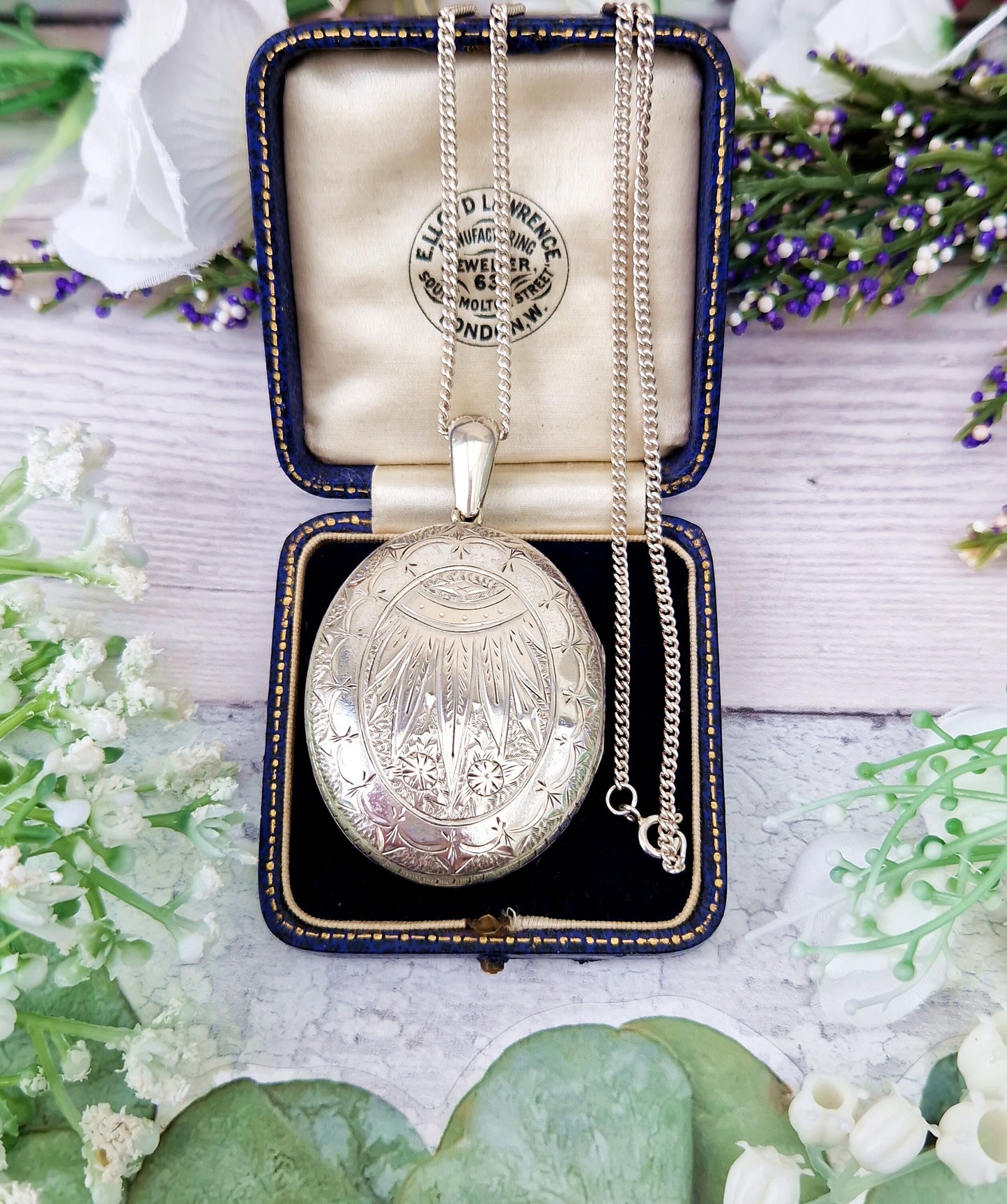 Antique Victorian Aesthetic Etruscan Style Sterling Silver Large Ornate Engraved Decorative Locket Pendant