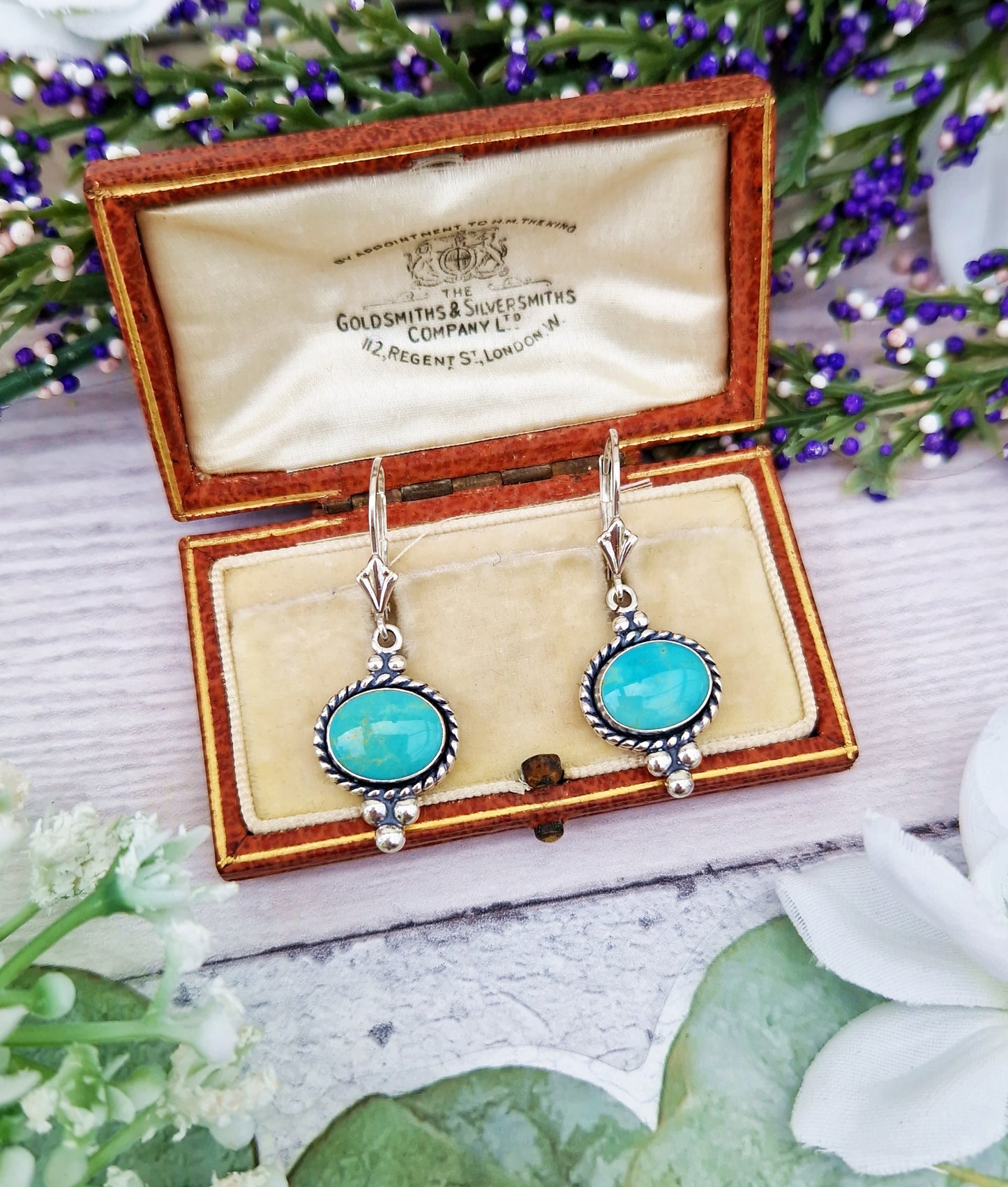 Vintage Sterling Silver Quoc Turquoise Hook Drop Dangle Earrings