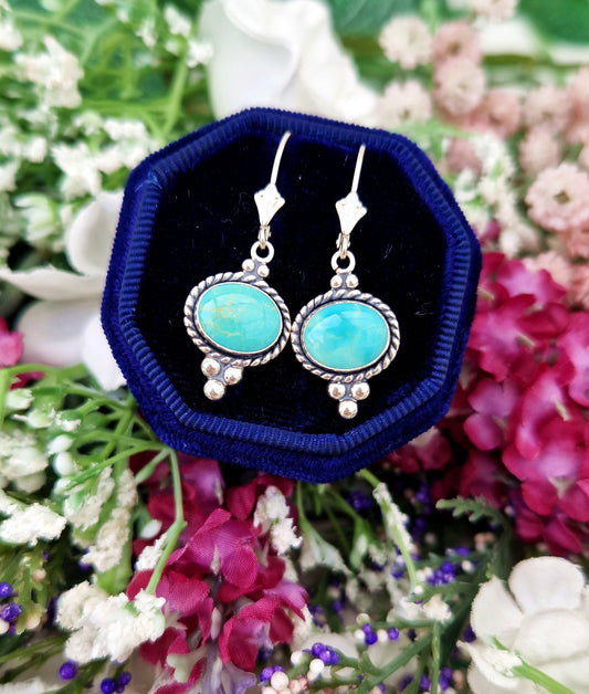 Vintage Sterling Silver Quoc Turquoise Hook Drop Dangle Earrings