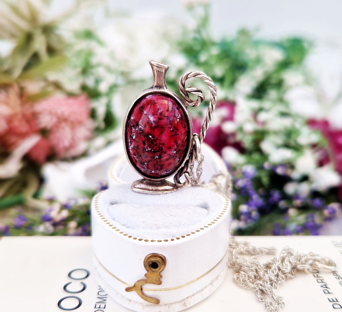 Vintage Sterling Silver Aquarius Water Jug Pendant with Pink Crackle Bead