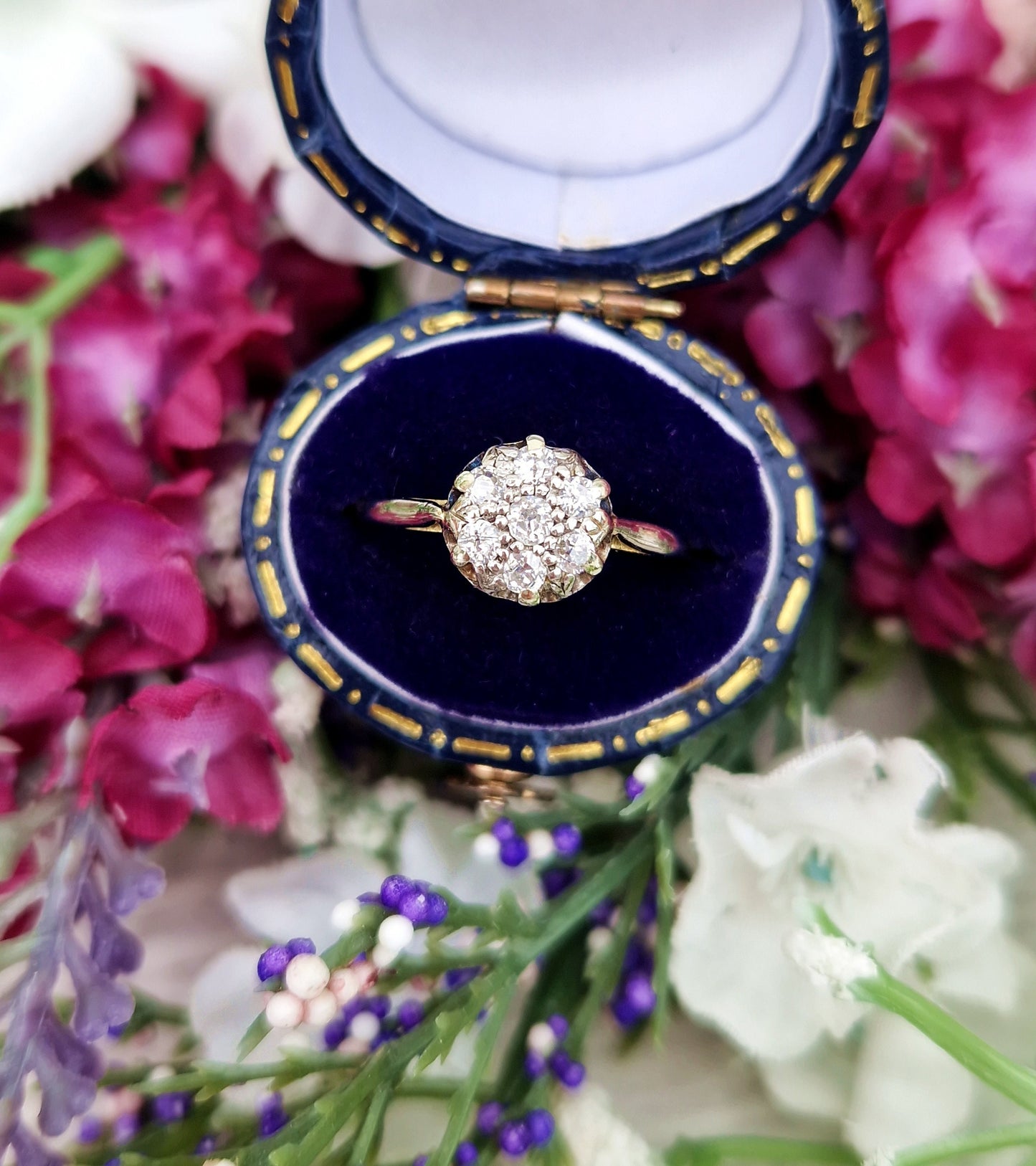 Antique Edwardian 18ct Gold and Platinum Natural Diamond Cluster Engagement Ring 0.30cts / Size P 1/2 or 8.25