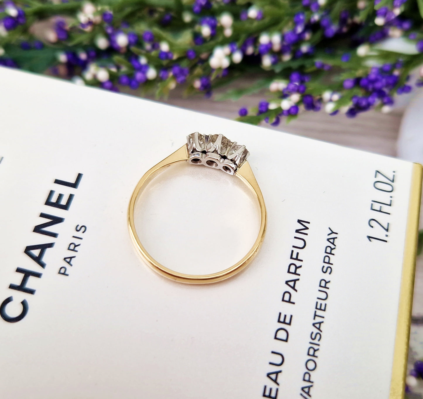 Antique Art Deco 18ct Gold Platinum Classic 0.25ct Diamond Trilogy Engagement Ring / Size O or 7.5