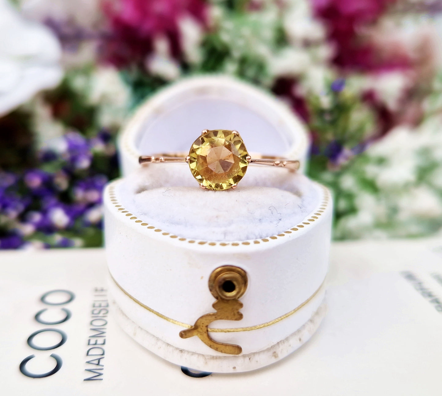 Antique Edwardian 9ct Yellow Gold Sperssartite Garnet Solitaire Ring / Size R or 9