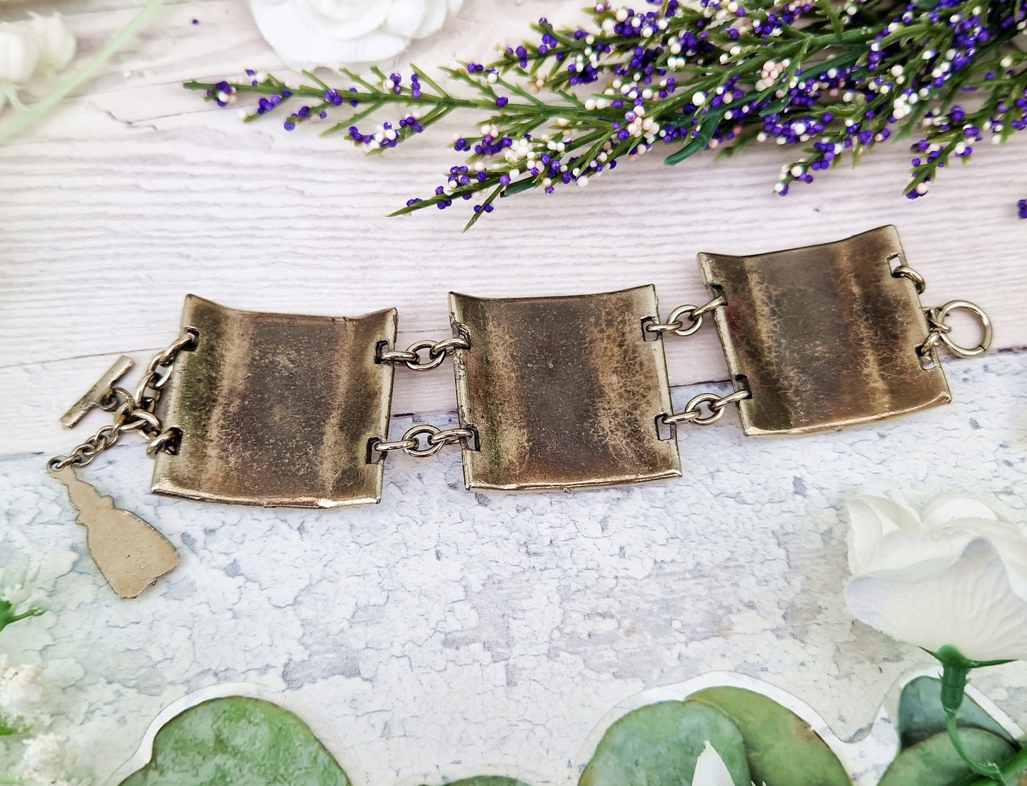 Vintage Silver Tone Art Deco Style Wide Panel Tribal Statement Bracelet