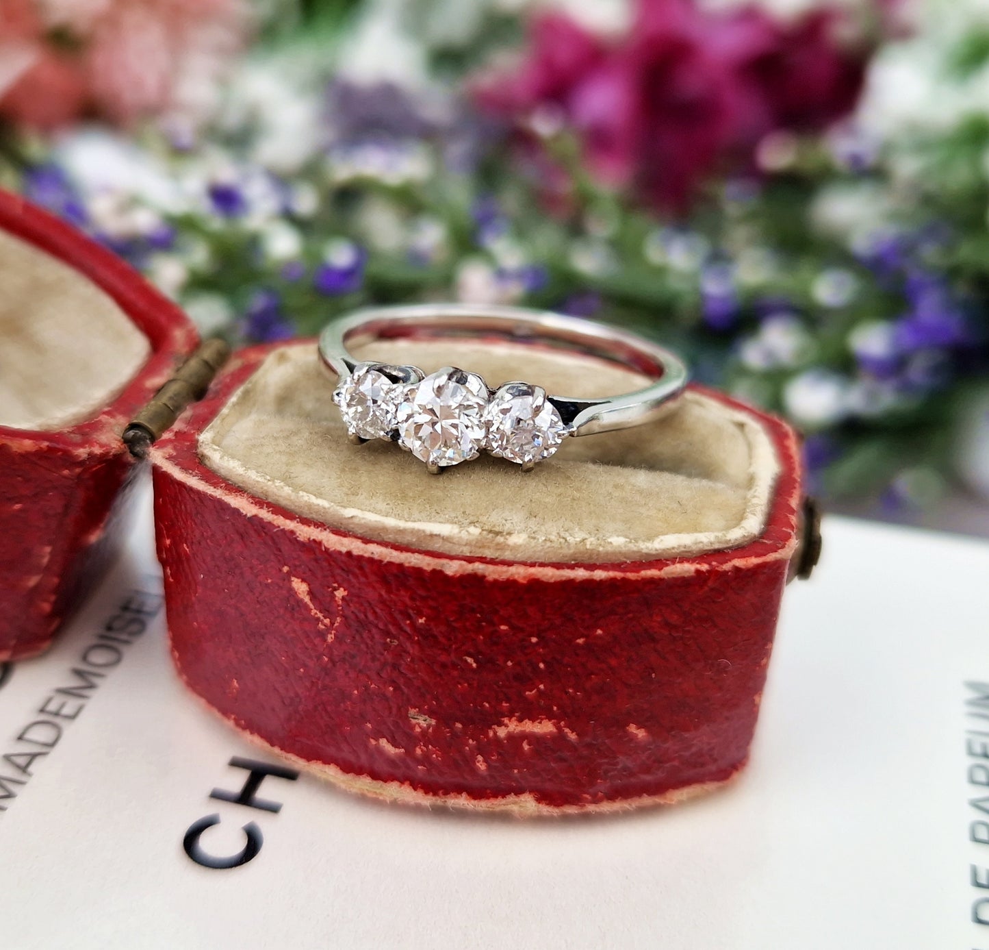 Antique Art Deco Solid Platinum Classic 0.51ct Diamond Trilogy Engagement Ring / Size L 1/2 or 6.25