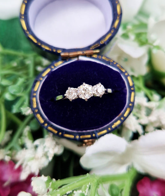 Antique Art Deco Solid Platinum Classic 0.51ct Diamond Trilogy Engagement Ring / Size L 1/2 or 6.25