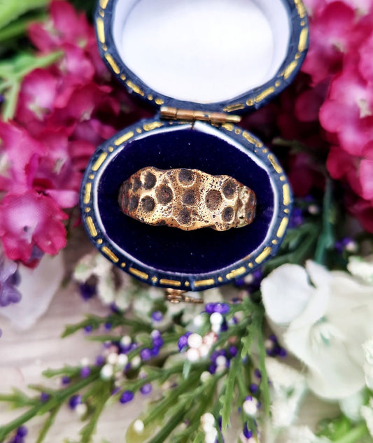 Antique Ancient Medieval Tudor Gold Bronze Medieval Pitted Statement Band Ring / Size P 1/2 or 8.25