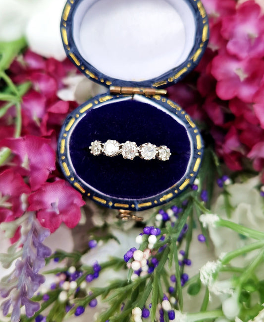 Vintage Art Deco 18ct White Gold Classic 5 Stone 0.67cts Diamond Engagement Ring / Size M or 6.5