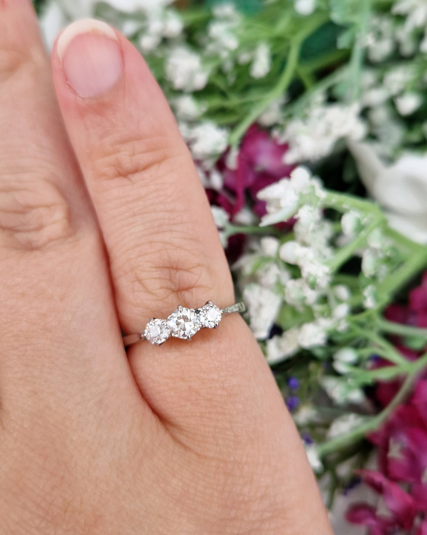 Antique Art Deco Solid Platinum Classic 0.51ct Diamond Trilogy Engagement Ring / Size L 1/2 or 6.25