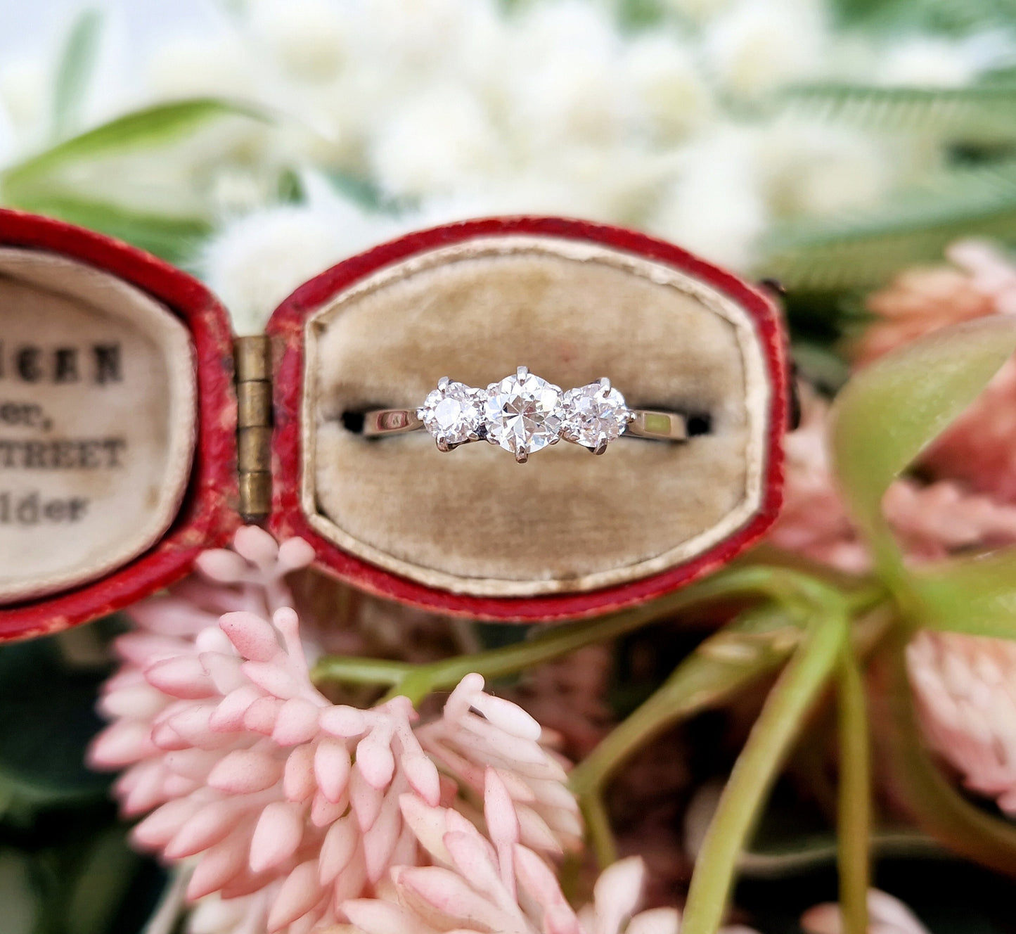 Antique Art Deco Solid Platinum Classic 0.51ct Diamond Trilogy Engagement Ring / Size L 1/2 or 6.25