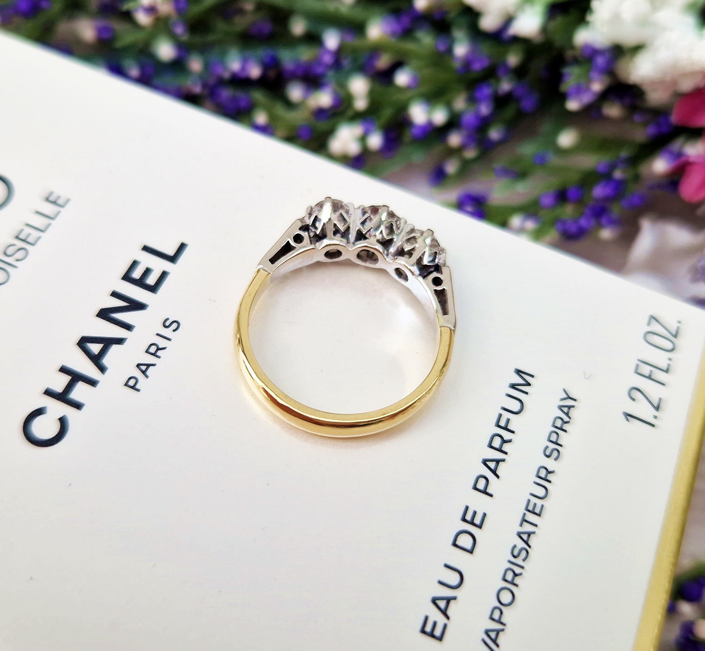 Antique Art Deco 18ct Gold 0.70ct Diamond Trilogy Engagement Ring / Size K 1/2 or 5.75