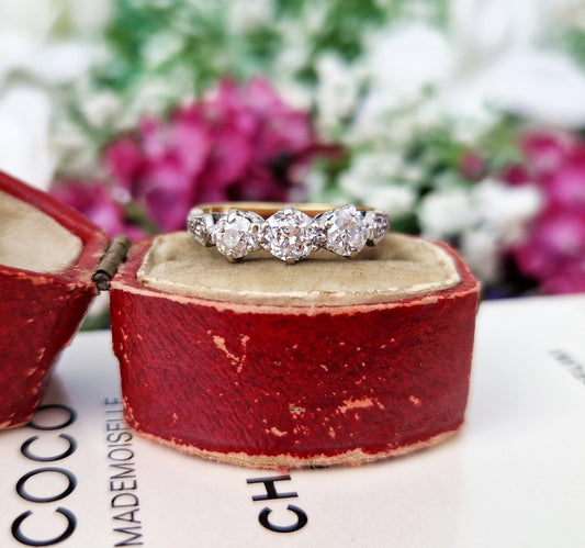 Antique Art Deco 18ct Gold 0.70ct Diamond Trilogy Engagement Ring / Size K 1/2 or 5.75