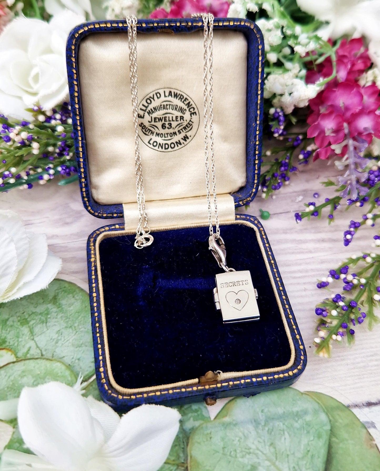 Vintage Sterling Silver Diamond Accented Secrets Book Locket Pendant Necklace