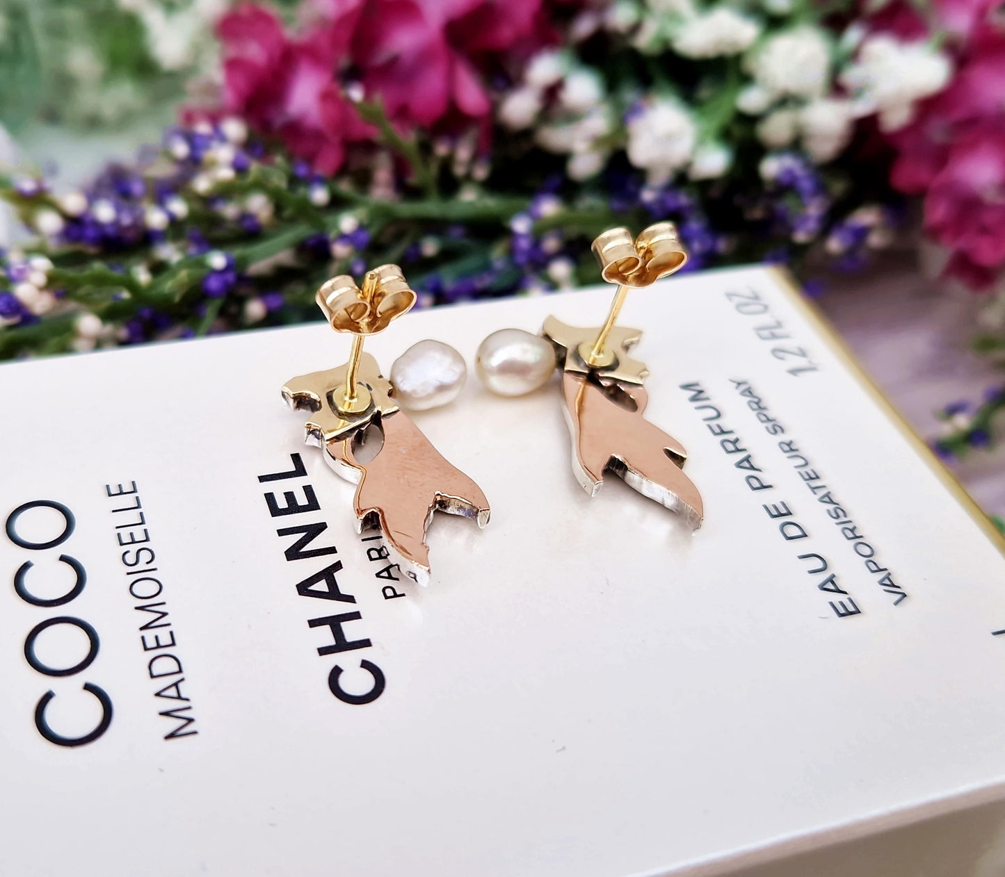 Antique Victorian 18ct Gold Rose Cut Diamond and Pearl Angel Wing Statement Stud Earrings