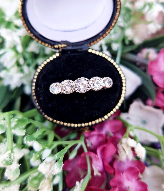 Vintage Art Deco 9ct Gold & Palladium Classic White Spinel Gemstone 5 Stone Ring / Size M or 6.5