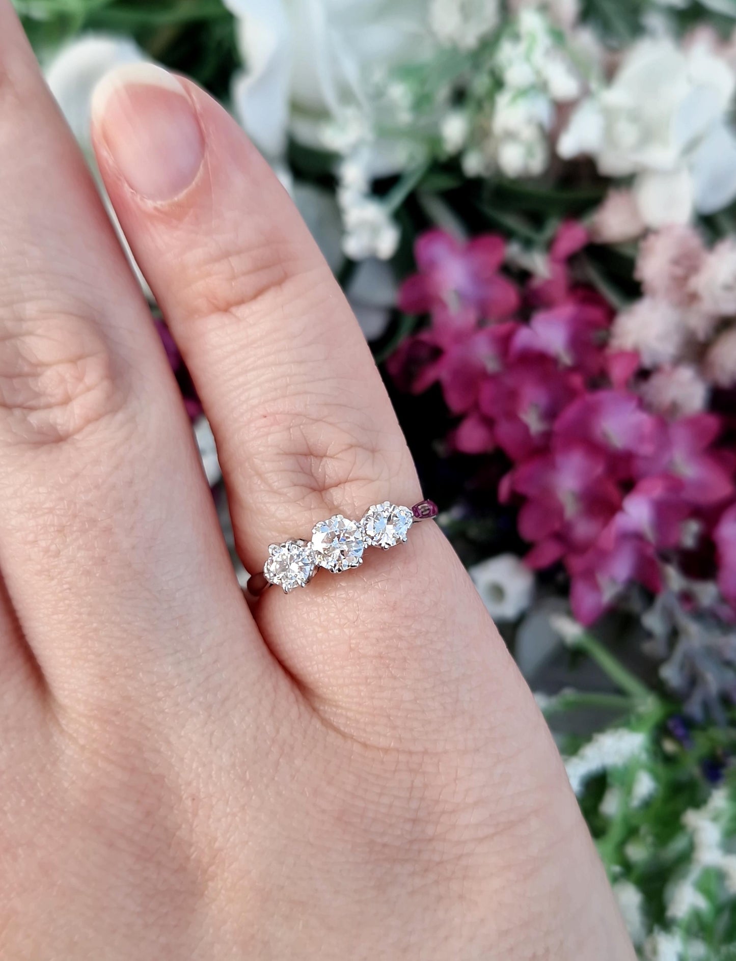 Antique Art Deco 18ct White Gold 0.94ct Diamond Trilogy Engagement Ring / Size N 1/2 or 7.75