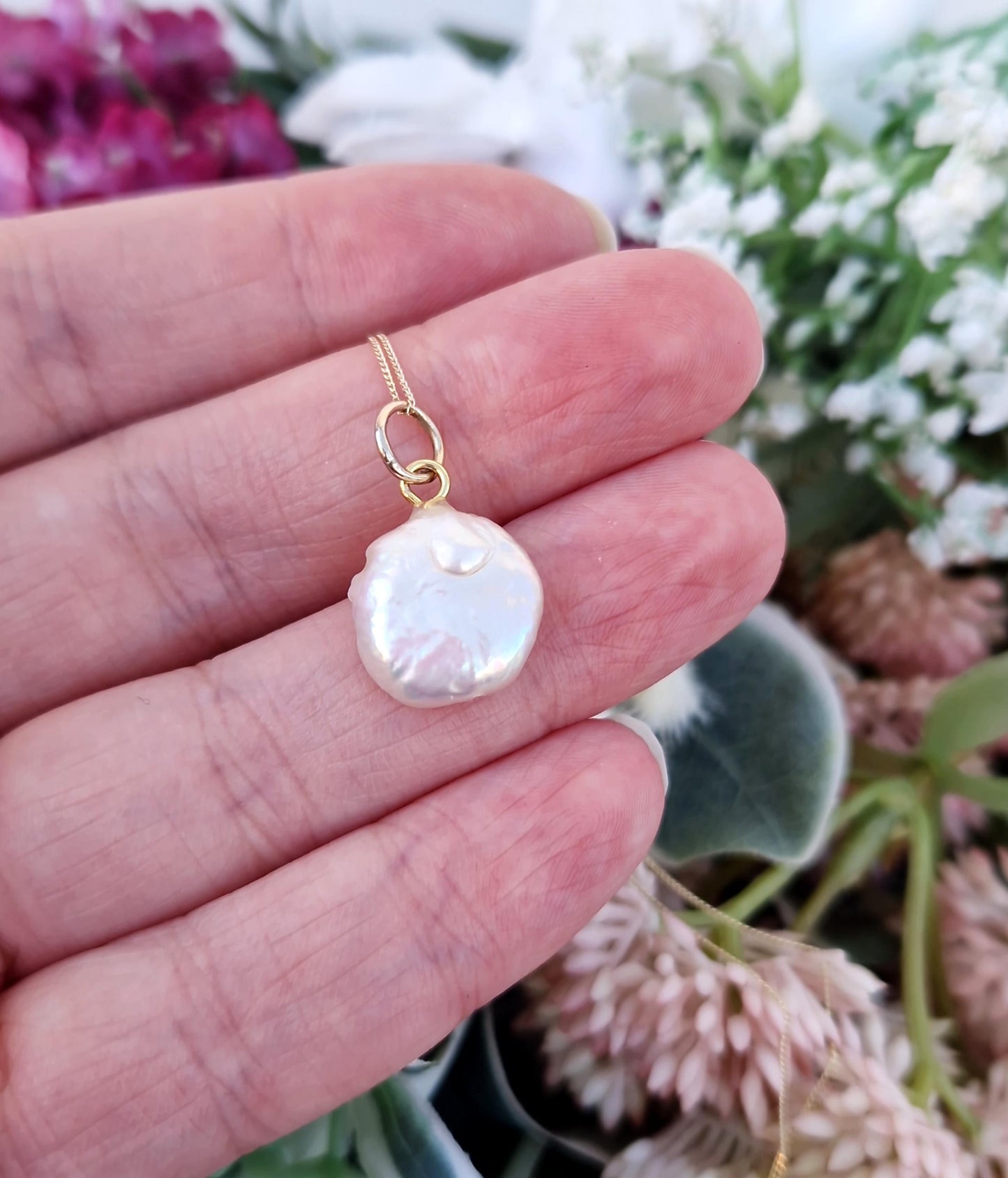 Antique Art Nouveau 9ct Gold Solitaire Baroque Pearl Pendant Necklace
