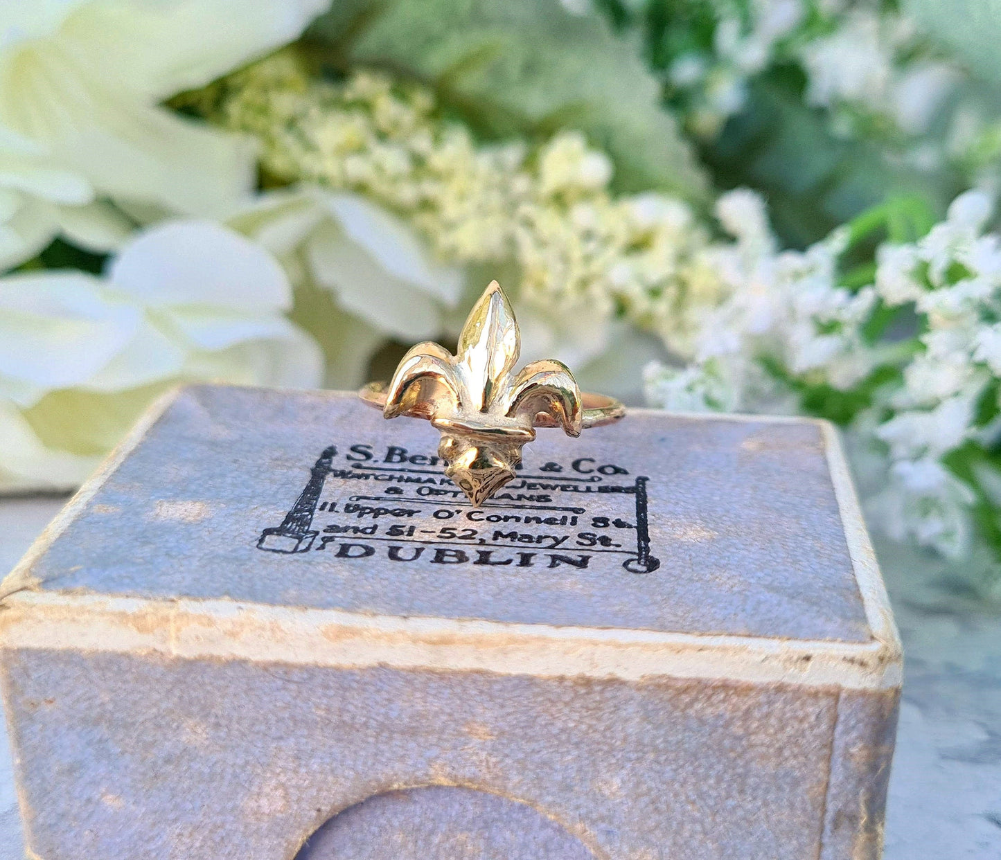 Antique Victorian 9ct Yellow Gold Fleur-de-lis Conversion Ring / Size J or 5