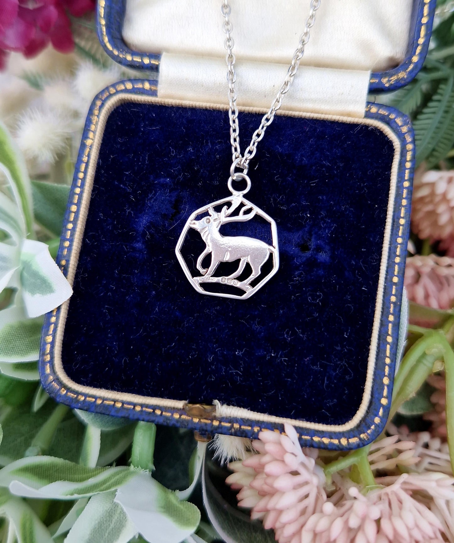 Vintage 1976 Sterling Silver Detailed Stag or Moose Dainty Pendant Necklace
