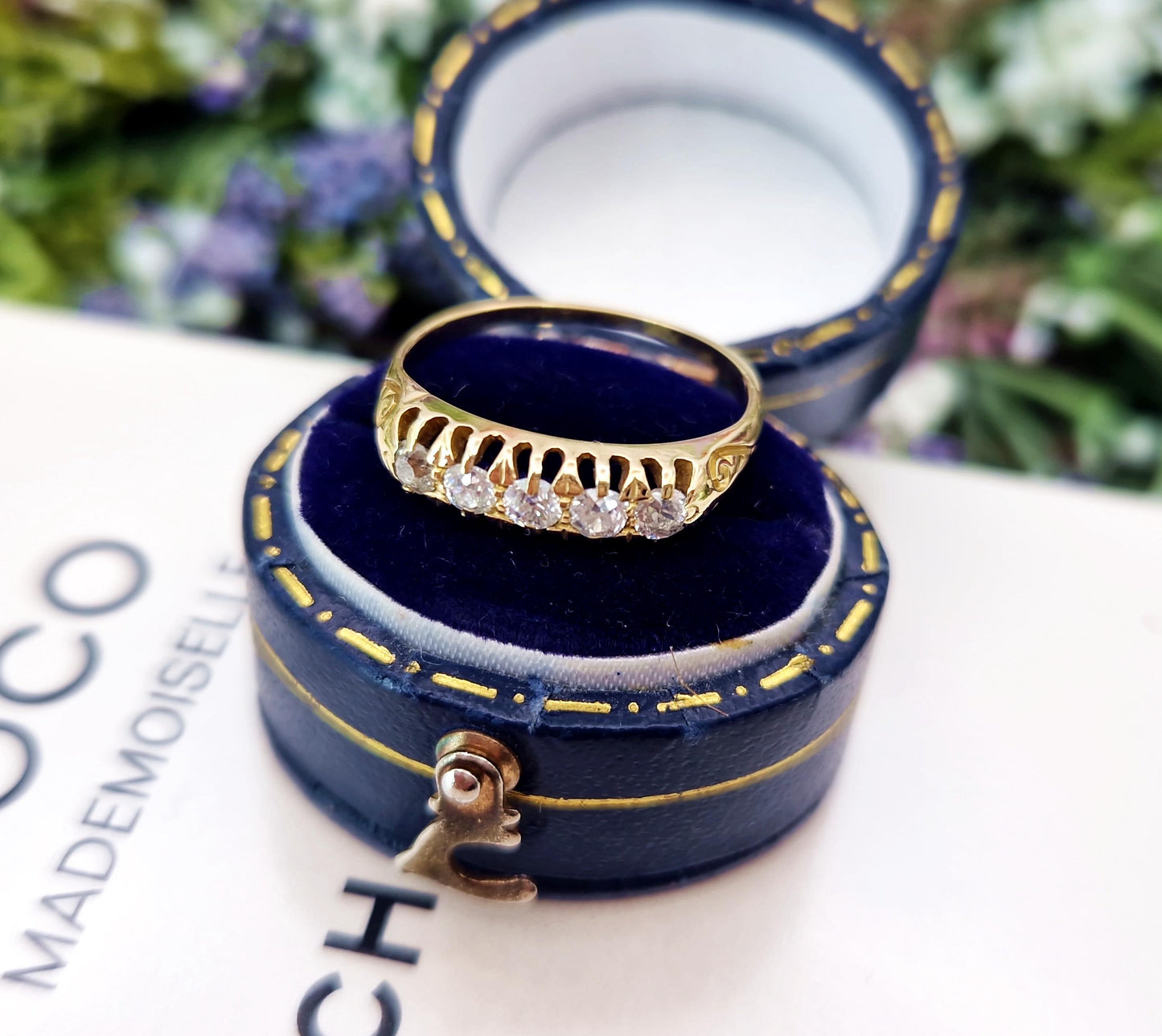 Antique Edwardian 18ct Yellow Gold Classic 5 Stone 0.50cts Old European Cut Diamond Ring / Size L 1/2 or 6.25