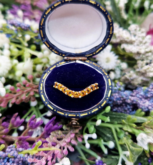 Vintage 9ct Yellow Gold Citrine Gemstone Wishbone Stacking Band Ring / Size P 1/2 or 8.25