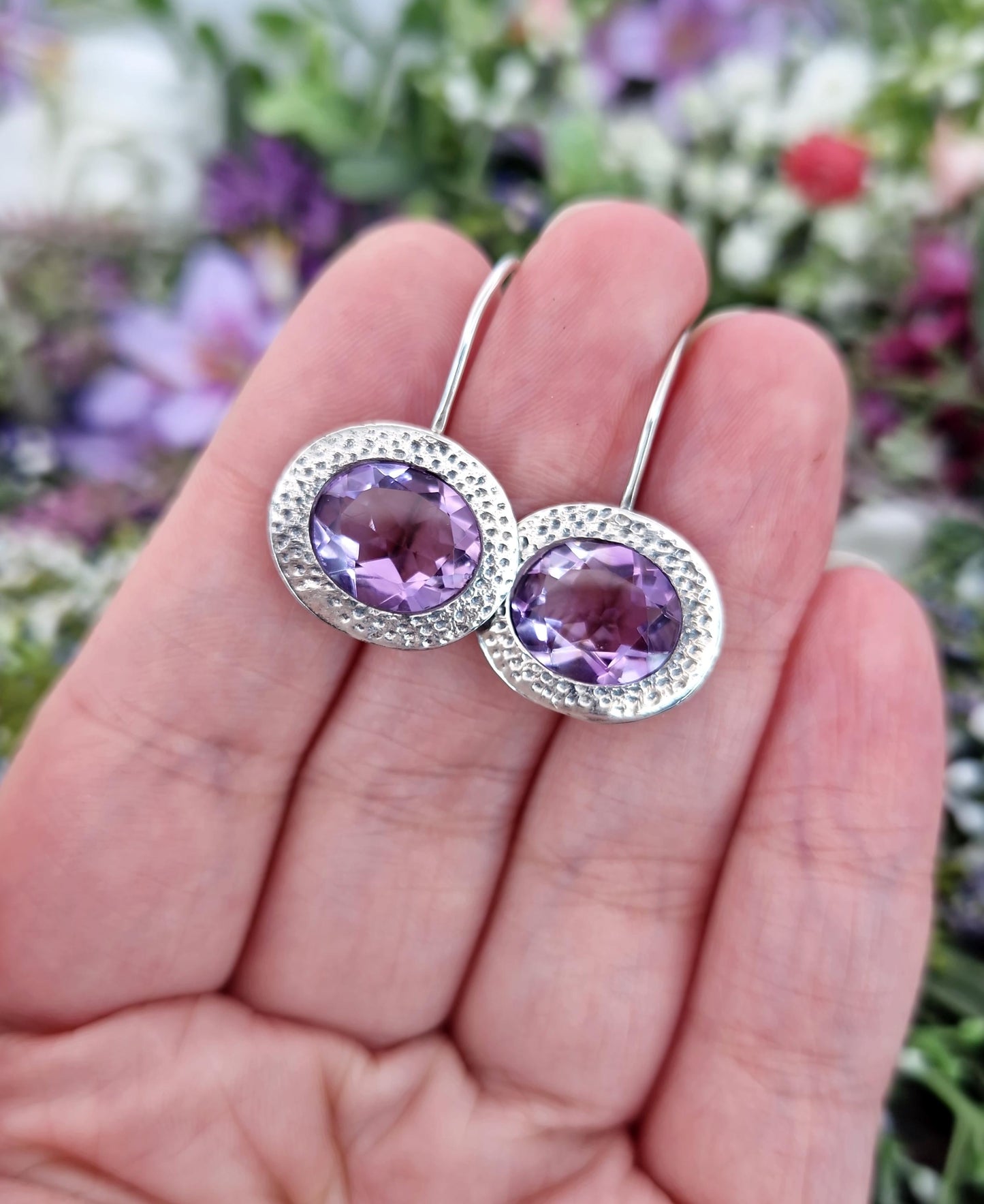 Vintage Sterling Sterling Large Statement Natural Purple Amethyst Hook Drop Earrings