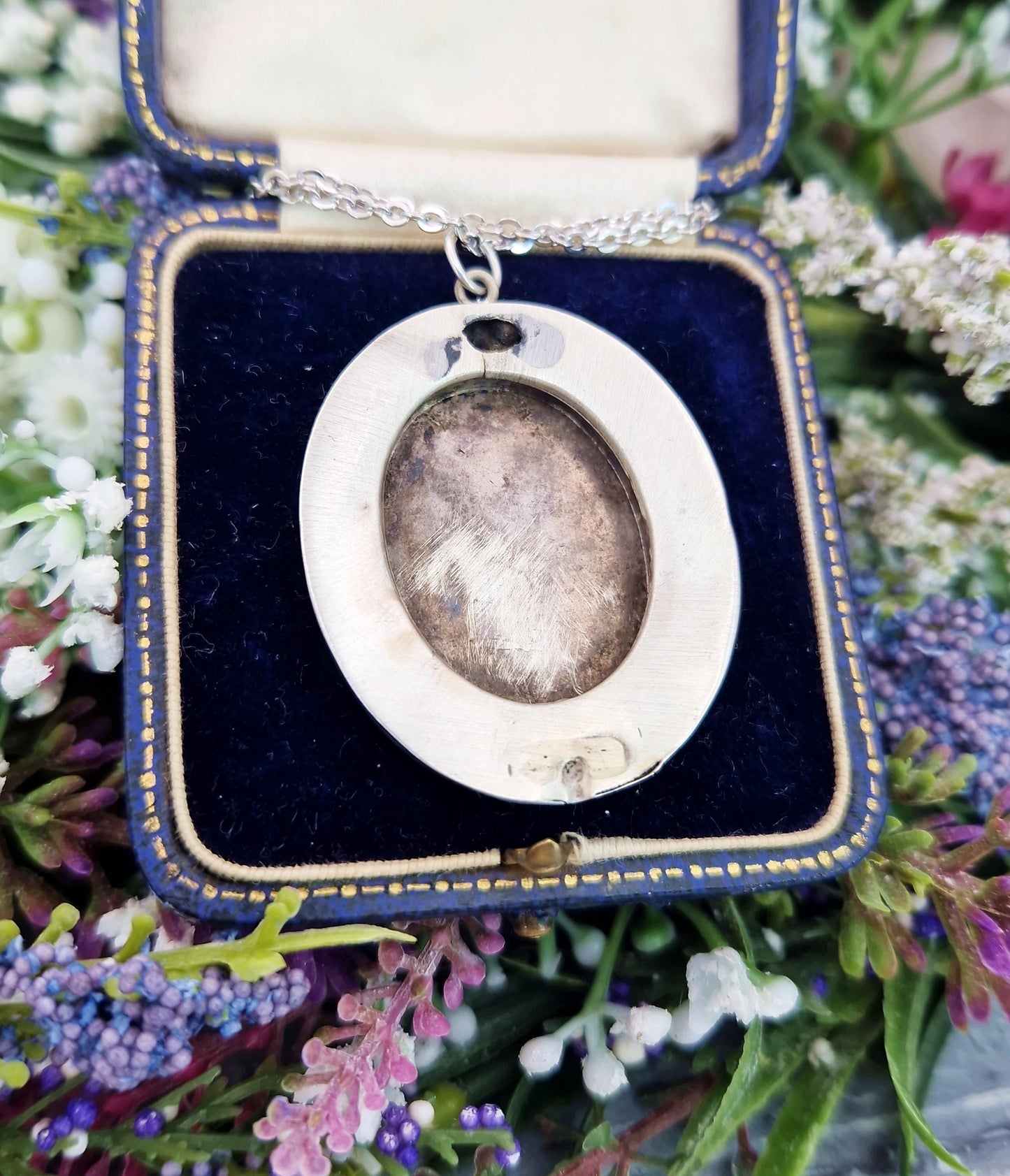 Antique Victorian Sterling Silver Large Aesthetic Engraved Flower Pendant Necklace