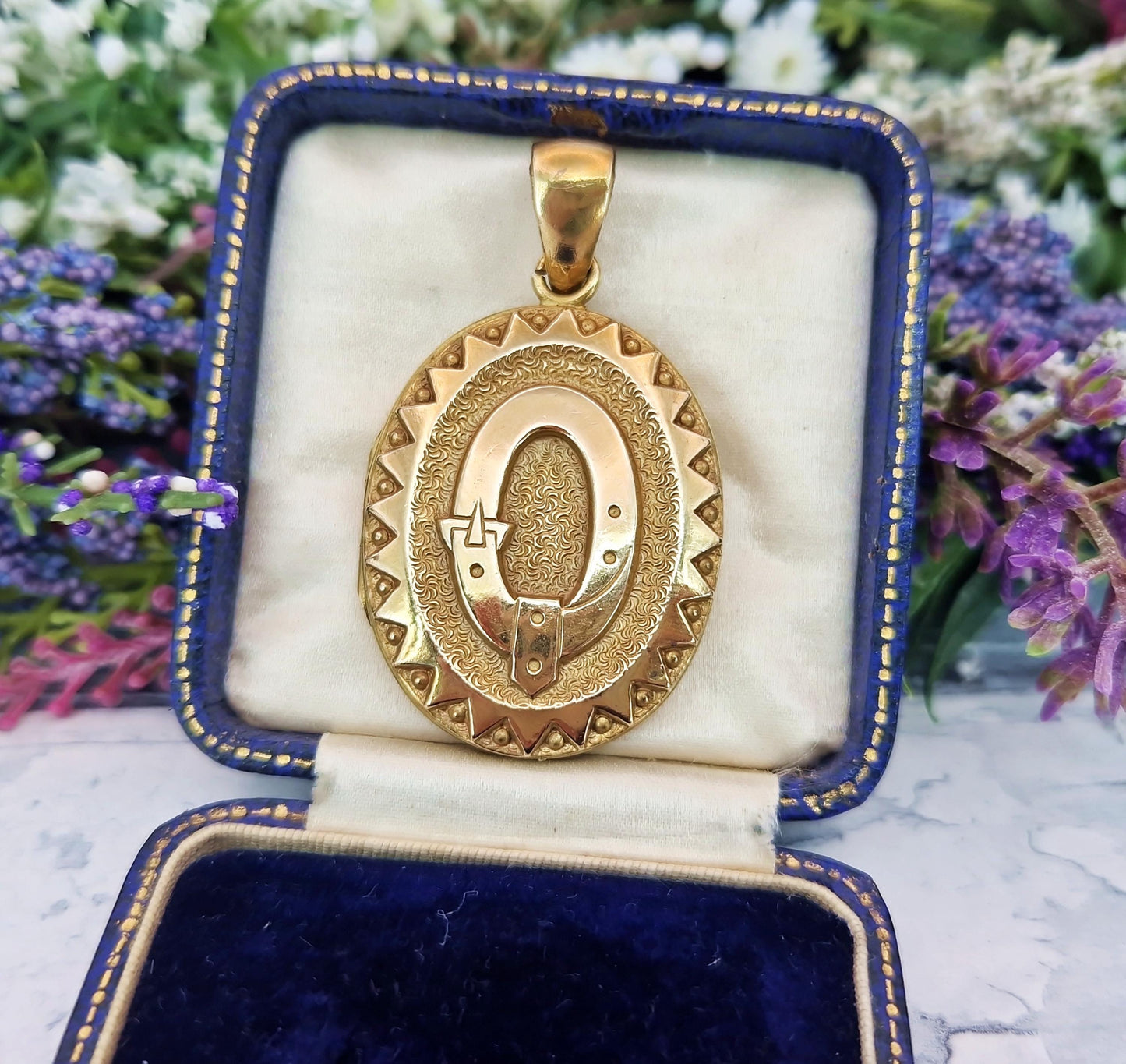 Antique Victorian Chunky Gold Tone Large Symbolic Belt and Buckle Protection Locket Pendant