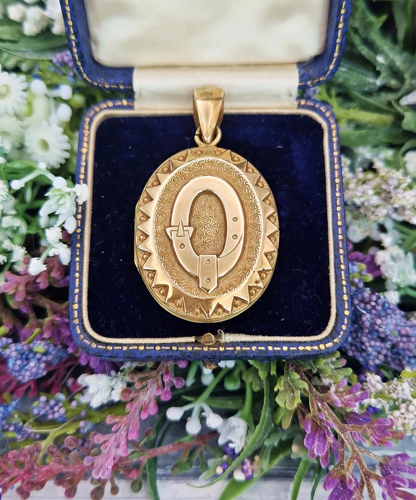 Antique Victorian Chunky Gold Tone Large Symbolic Belt and Buckle Protection Locket Pendant