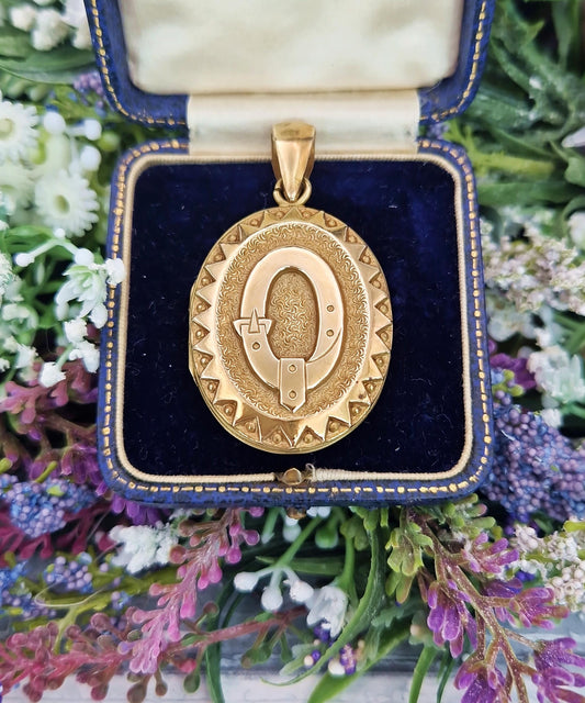 Antique Victorian Chunky Gold Tone Large Symbolic Belt and Buckle Protection Locket Pendant