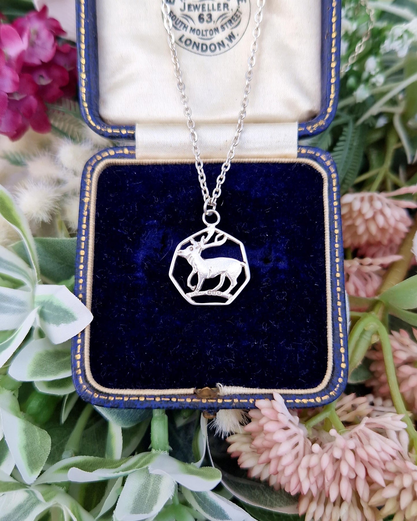 Vintage 1976 Sterling Silver Detailed Stag or Moose Dainty Pendant Necklace