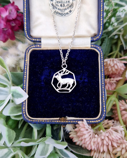Vintage 1976 Sterling Silver Detailed Stag or Moose Dainty Pendant Necklace