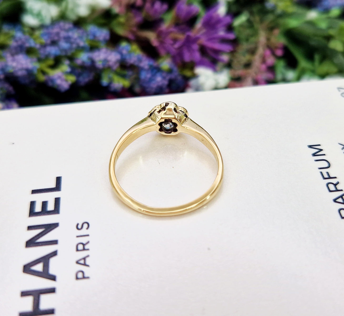 Antique Edwardian 18ct Gold Natural Diamond Daisy Cluster Engagement Ring 0.34cts / Size M 1/2 or 6.75