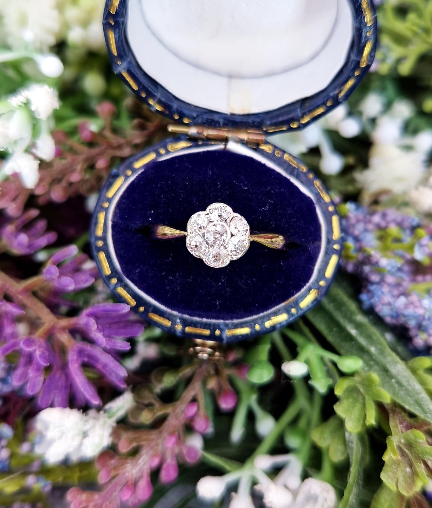 Antique Edwardian 18ct Gold Natural Diamond Daisy Cluster Engagement Ring 0.34cts / Size M 1/2 or 6.75