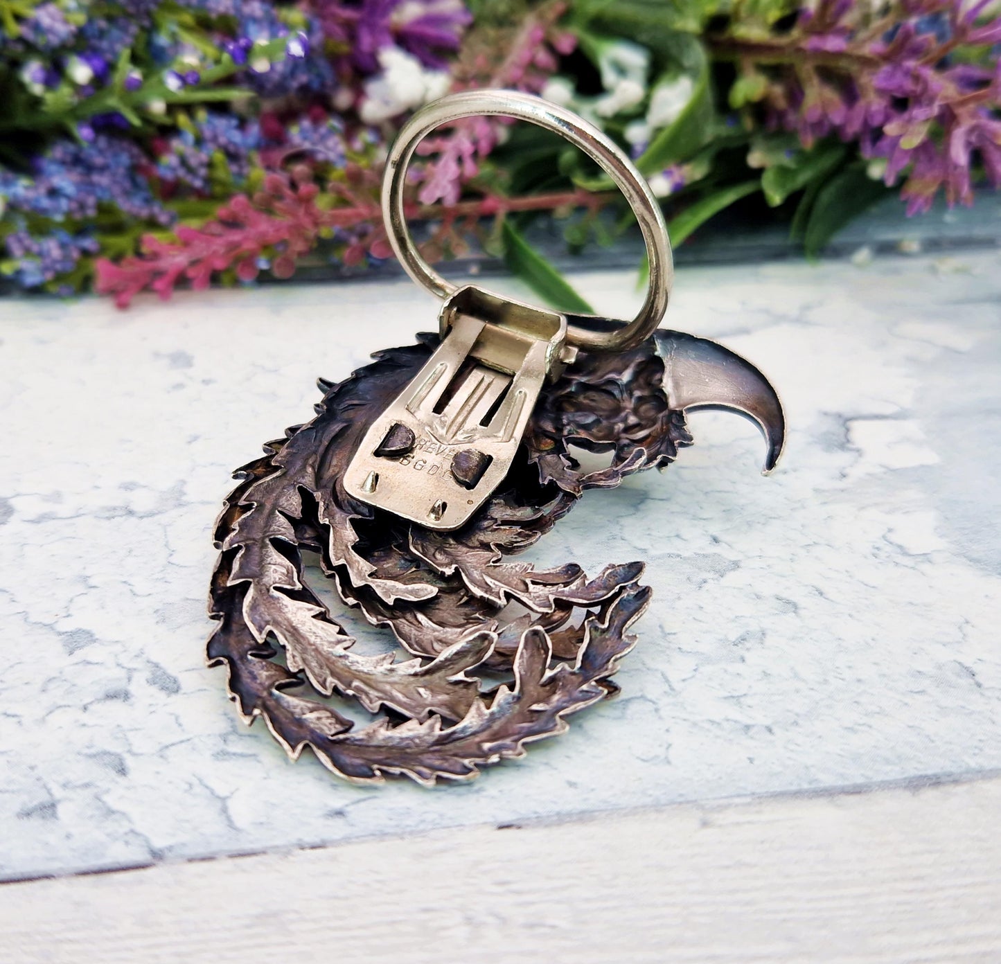 Vintage French Sterling Silver Front Large Fantasy Griffin Claw Scraf Clip