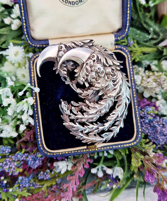 Vintage French Sterling Silver Front Large Fantasy Griffin Claw Scraf Clip