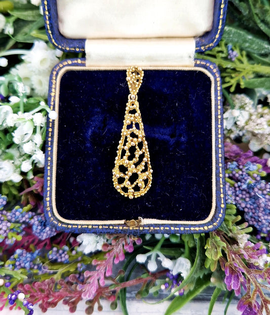 Vintage 9ct Yellow Gold Brutalist Style Abstract Pendant Necklace