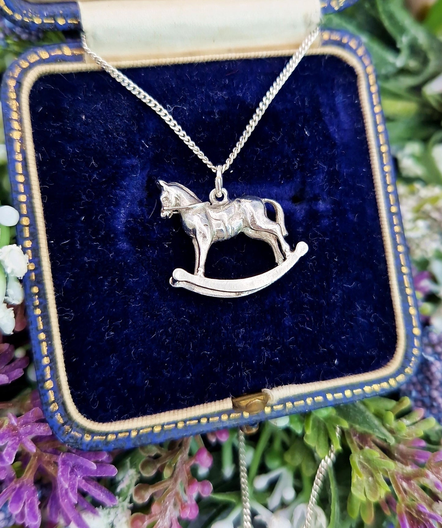 Vintage Sterling Silver Miniature 3D Rocking Horse Charm Necklace