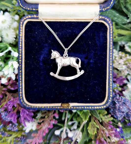 Vintage Sterling Silver Miniature 3D Rocking Horse Charm Necklace