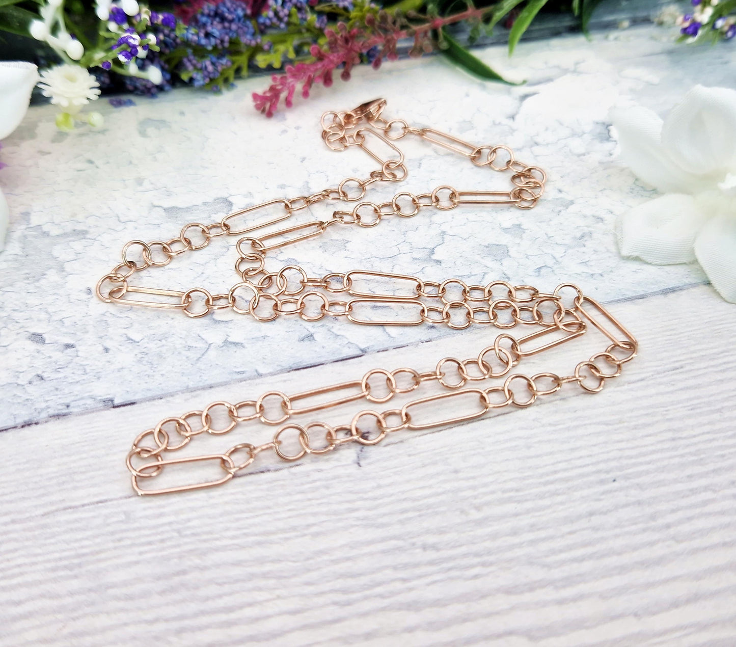 Vintage 9ct Rose Gold on Sterling Silver Large Link 22" Necklace Chain / 8.2 grams