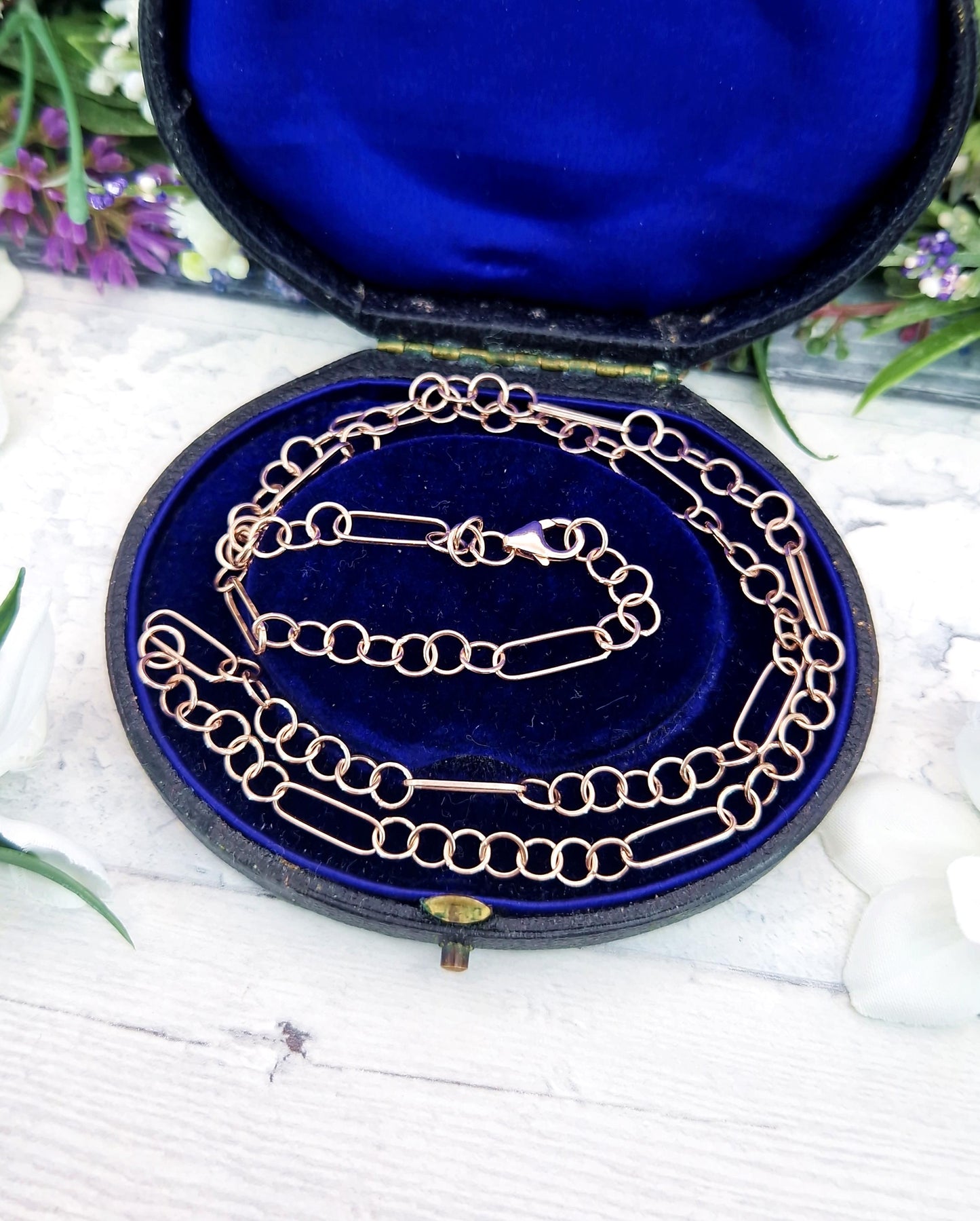 Vintage 9ct Rose Gold on Sterling Silver Large Link 22" Necklace Chain / 8.2 grams