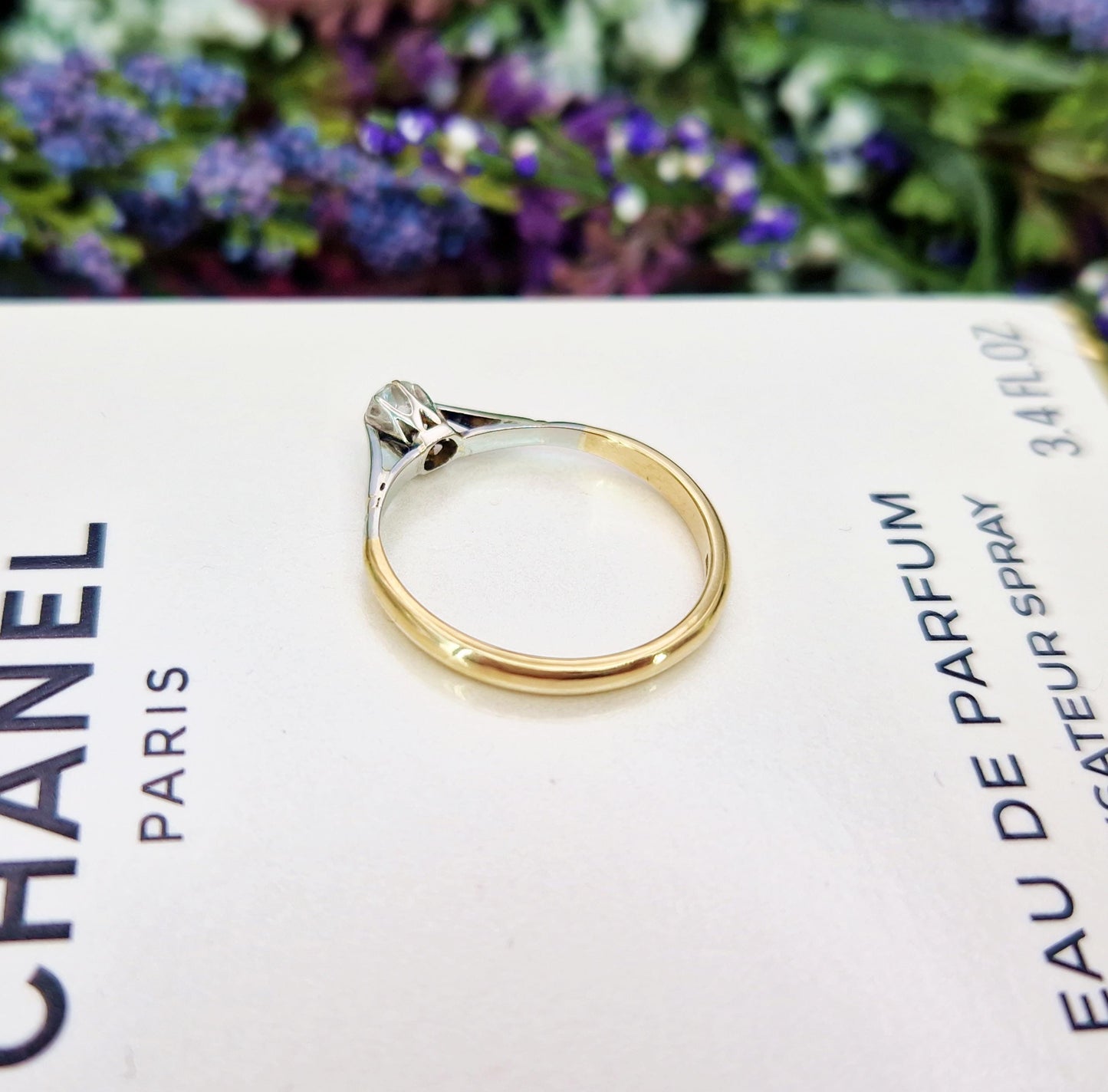 Antique Art Deco 9ct Gold & Platinum 0.22ct Old Mine Cut Diamond Solitaire Engagement Ring / Size N or 7