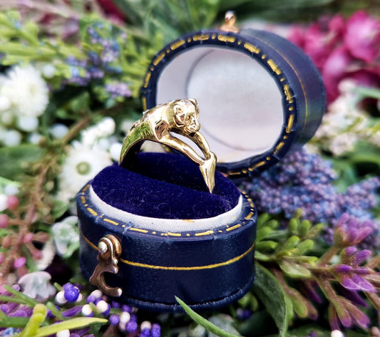 Vintage 9ct Yellow Gold Crystal Spotted Leopard Print Statement Ring / Size O or 7.5