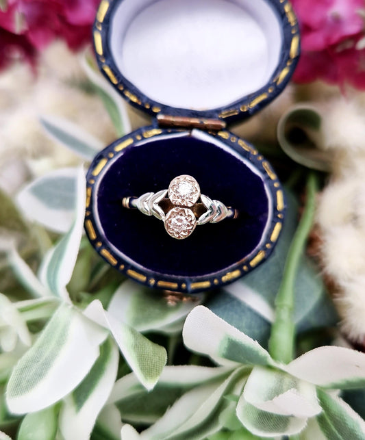 Vintage 18ct Gold Toi et Moi Double Diamond Engagement Ring / Size N 1/2 or 7.25